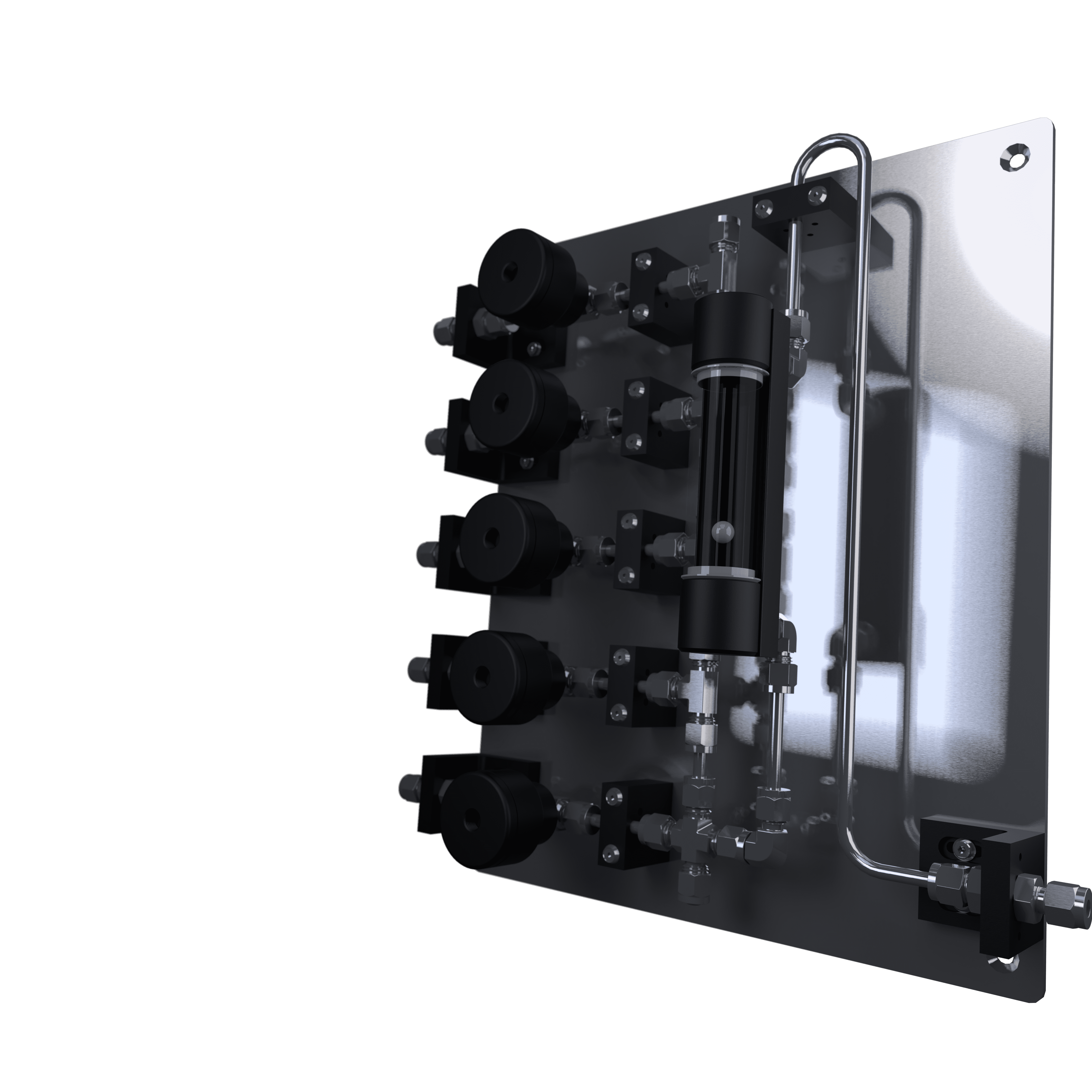 SS sampling system left valves extension with rotameter left angle view